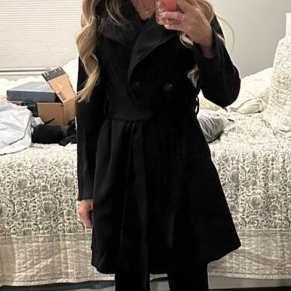 Classic Solid Double Breasted Button Knee Length Jacket Coat - Picture 2 of 7